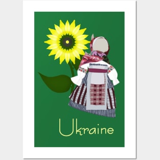 Ukrainian Folk Doll with sunflower, Motanka. Ukraine Posters and Art